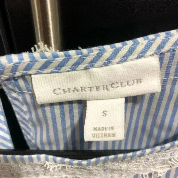 Charter Club Scalloped Lace Trim Hem,3/4 bell sleeve,keyhole back,boatneck - Picture 5 of 8